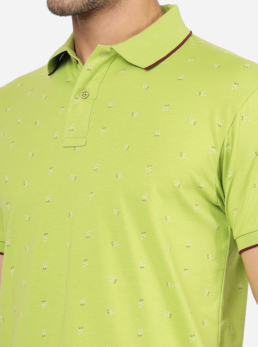 Green Printed Slim Fit Polo T-Shirt | Greenfibre