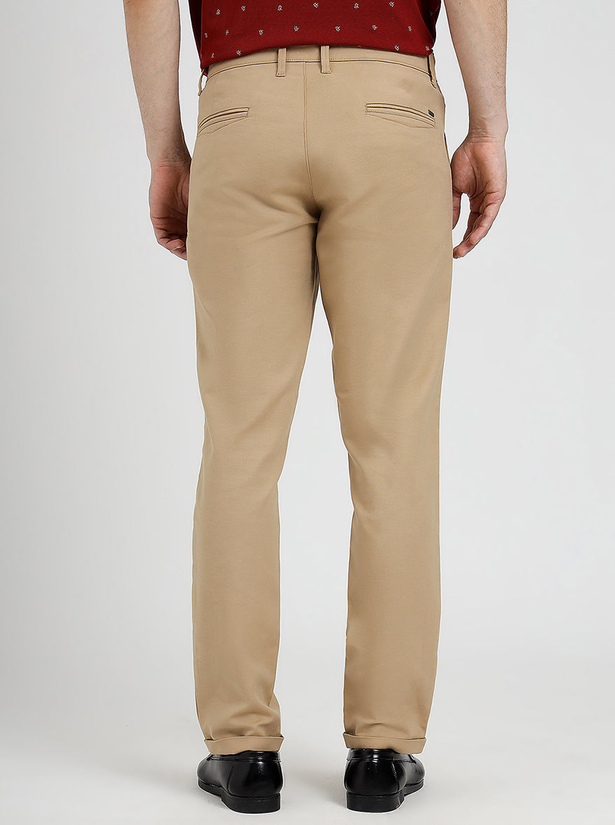 Beige Solid Neo Fit Casual Trouser | Greenfibre