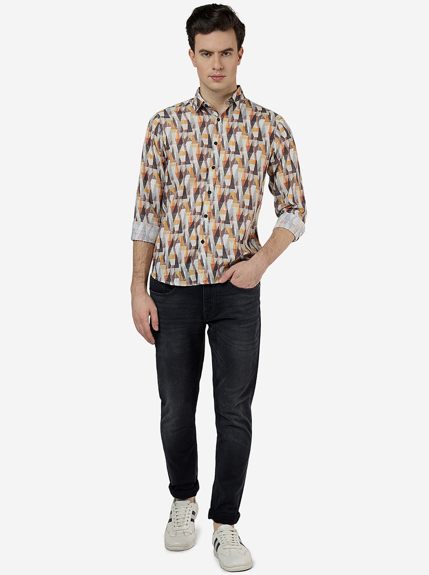 Yellow Printed Slim Fit Casual Shirt | Greenfibre