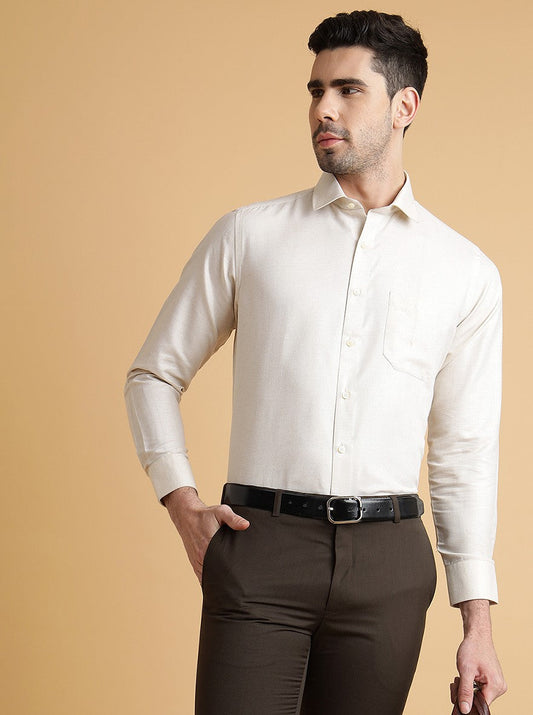 Beige Solid Slim Fit Formal Shirt | Greenfibre