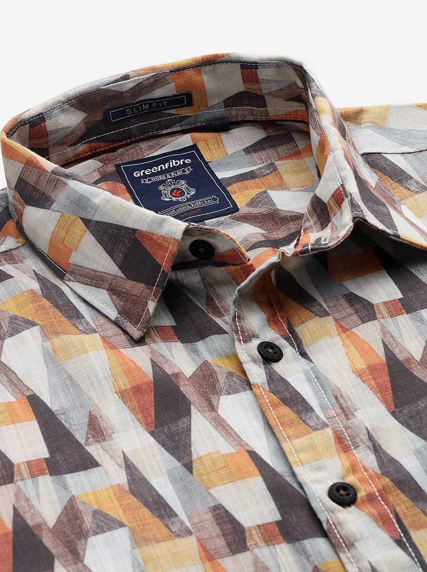 Yellow Printed Slim Fit Casual Shirt | Greenfibre