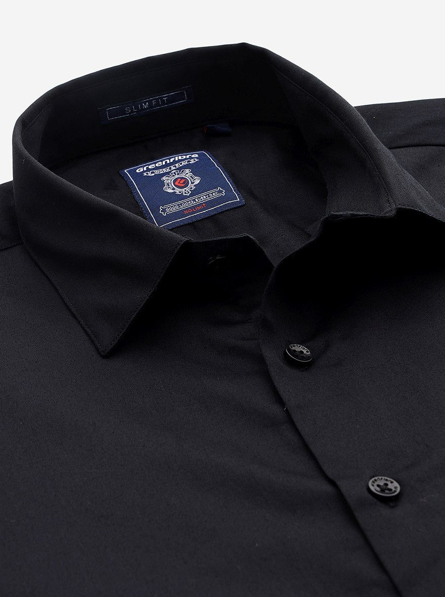 Black Solid Slim Fit Casual Shirt | Greenfibre