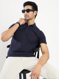 Navy Blue Solid Slim Fit Polo T-Shirt | Greenfibre