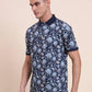 Navy Blue Printed Slim Fit Polo T-Shirt | Greenfibre