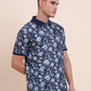 Navy Blue Printed Slim Fit Polo T-Shirt | Greenfibre