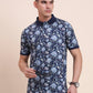 Navy Blue Printed Slim Fit Polo T-Shirt | Greenfibre