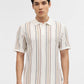 Khaki & White Striped Slim Fit Polo T-Shirt | Greenfibre