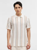 Khaki & White Striped Slim Fit Polo T-Shirt | Greenfibre
