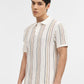 Khaki & White Striped Slim Fit Polo T-Shirt | Greenfibre