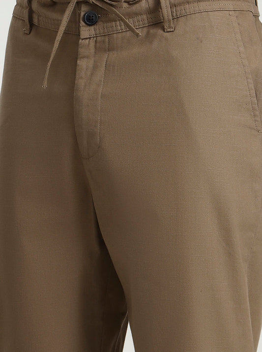 Khaki Solid Regular Fit Track Pant | Greenfibre