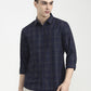 Navy Blue Checked Slim Fit Casual Shirt | Greenfibre