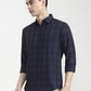 Navy Blue Checked Slim Fit Casual Shirt | Greenfibre