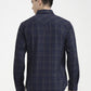 Navy Blue Checked Slim Fit Casual Shirt | Greenfibre