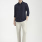Navy Blue Checked Slim Fit Casual Shirt | Greenfibre