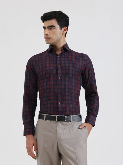 Maroon Checked Slim Fit Formal Shirt | Greenfibre