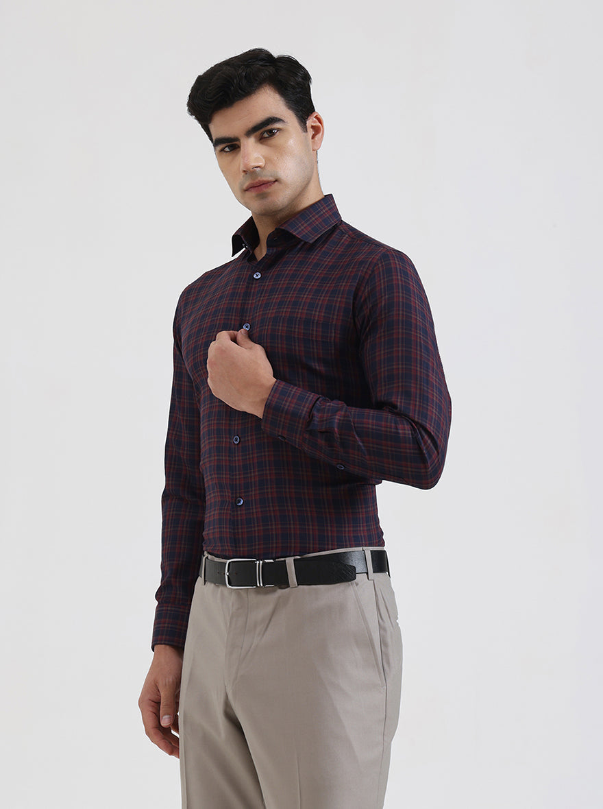 Maroon Checked Slim Fit Formal Shirt | Greenfibre