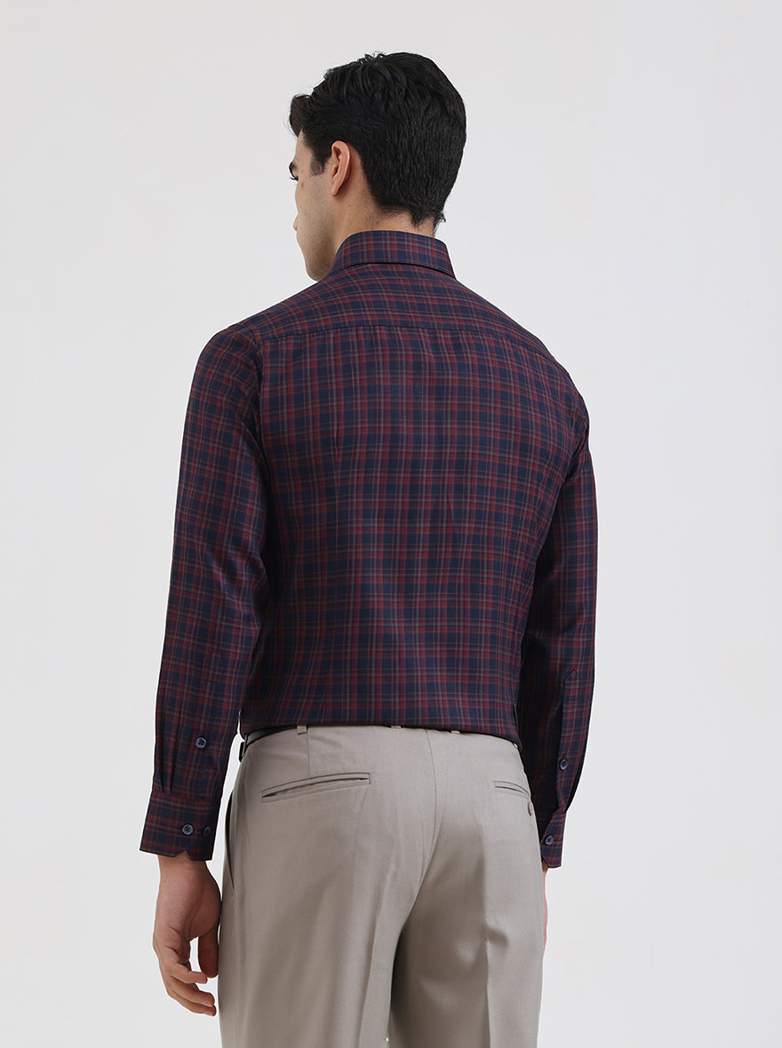 Maroon Checked Slim Fit Formal Shirt | Greenfibre