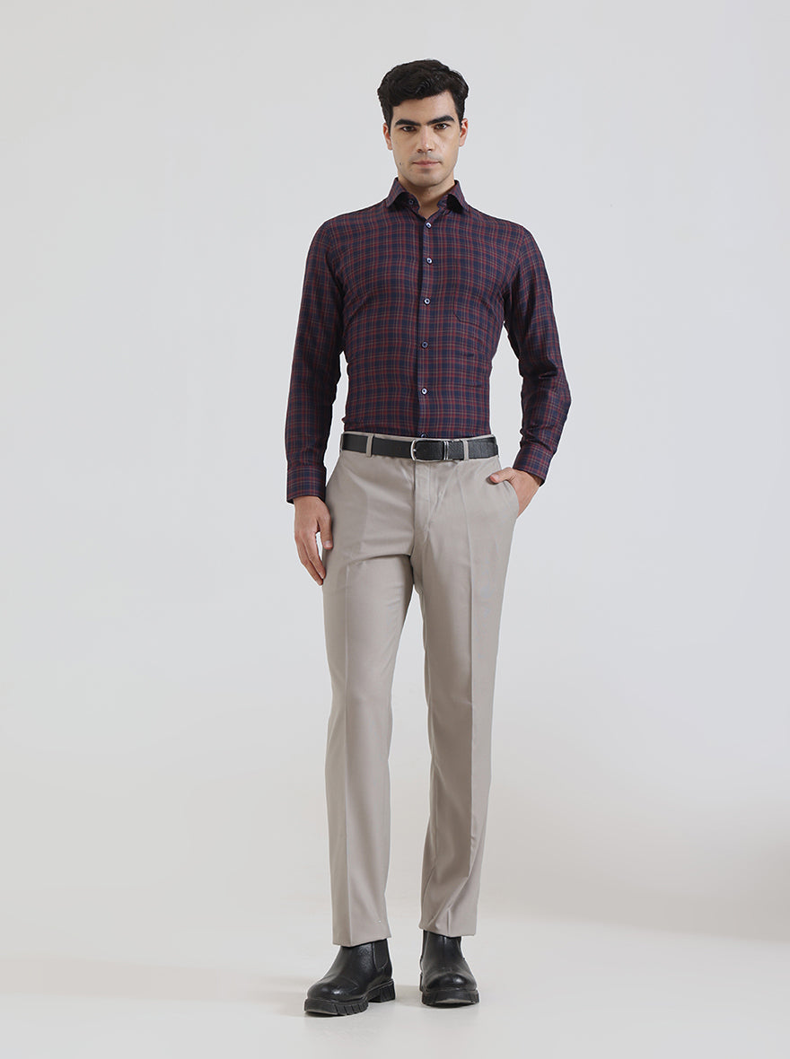 Maroon Checked Slim Fit Formal Shirt | Greenfibre