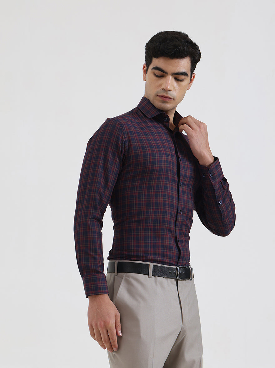 Maroon Checked Slim Fit Formal Shirt | Greenfibre
