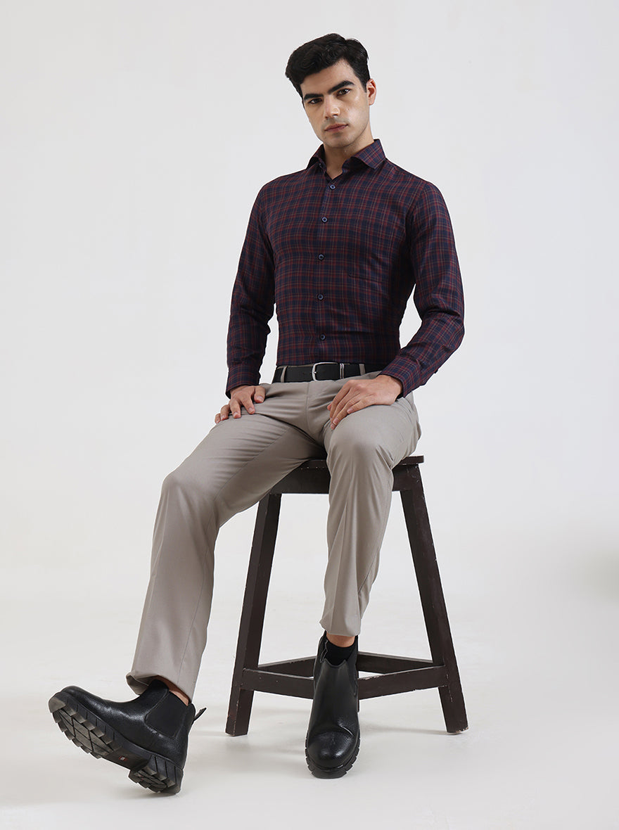 Maroon Checked Slim Fit Formal Shirt | Greenfibre