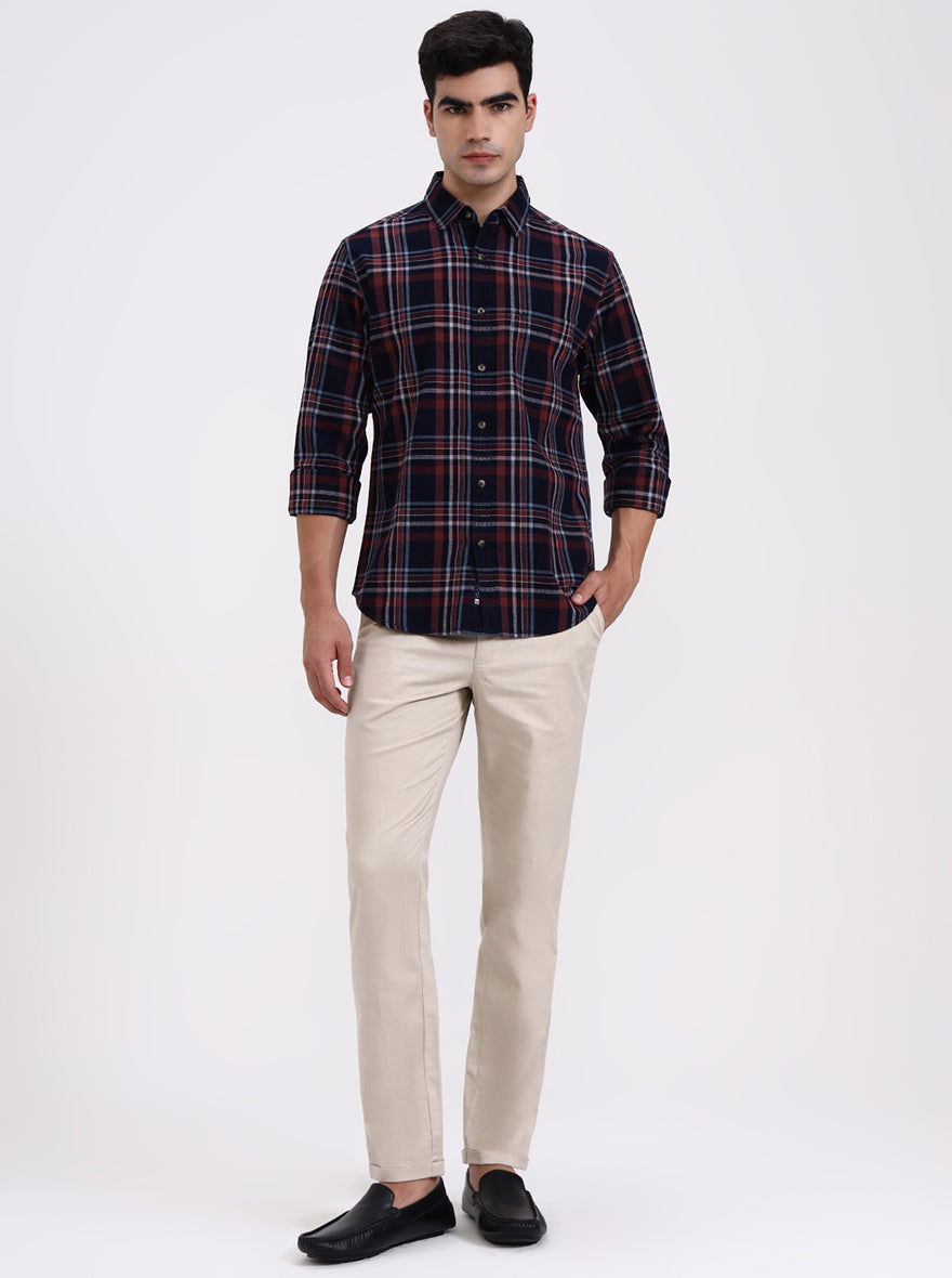 Blue & Red Checked Slim Fit Casual Shirt | Greenfibre