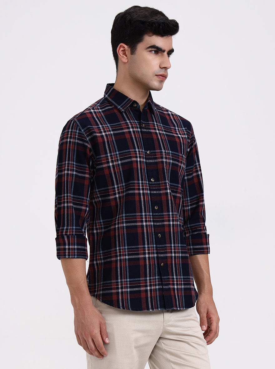 Blue & Red Checked Slim Fit Casual Shirt | Greenfibre