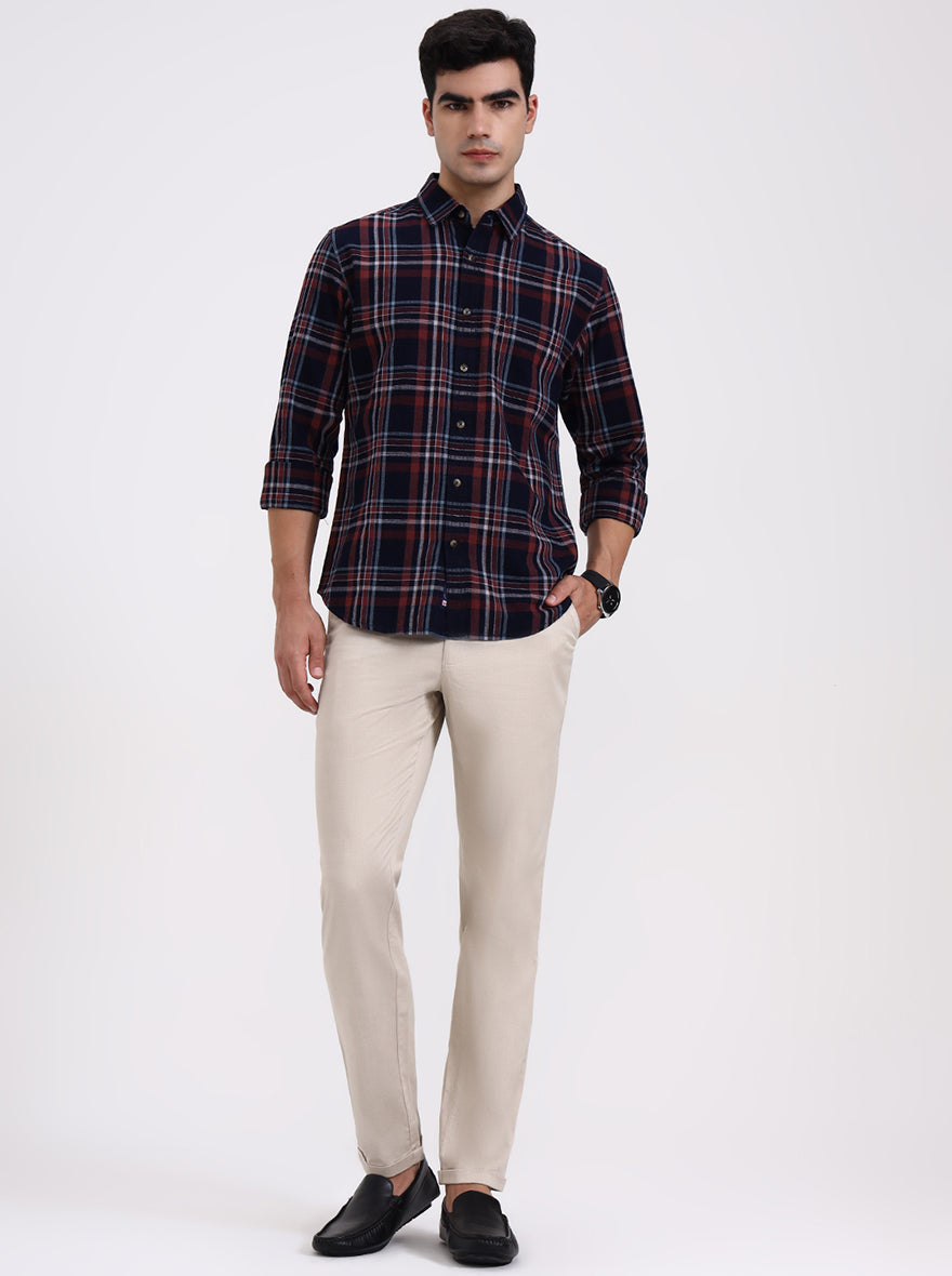 Blue & Red Checked Slim Fit Casual Shirt | Greenfibre