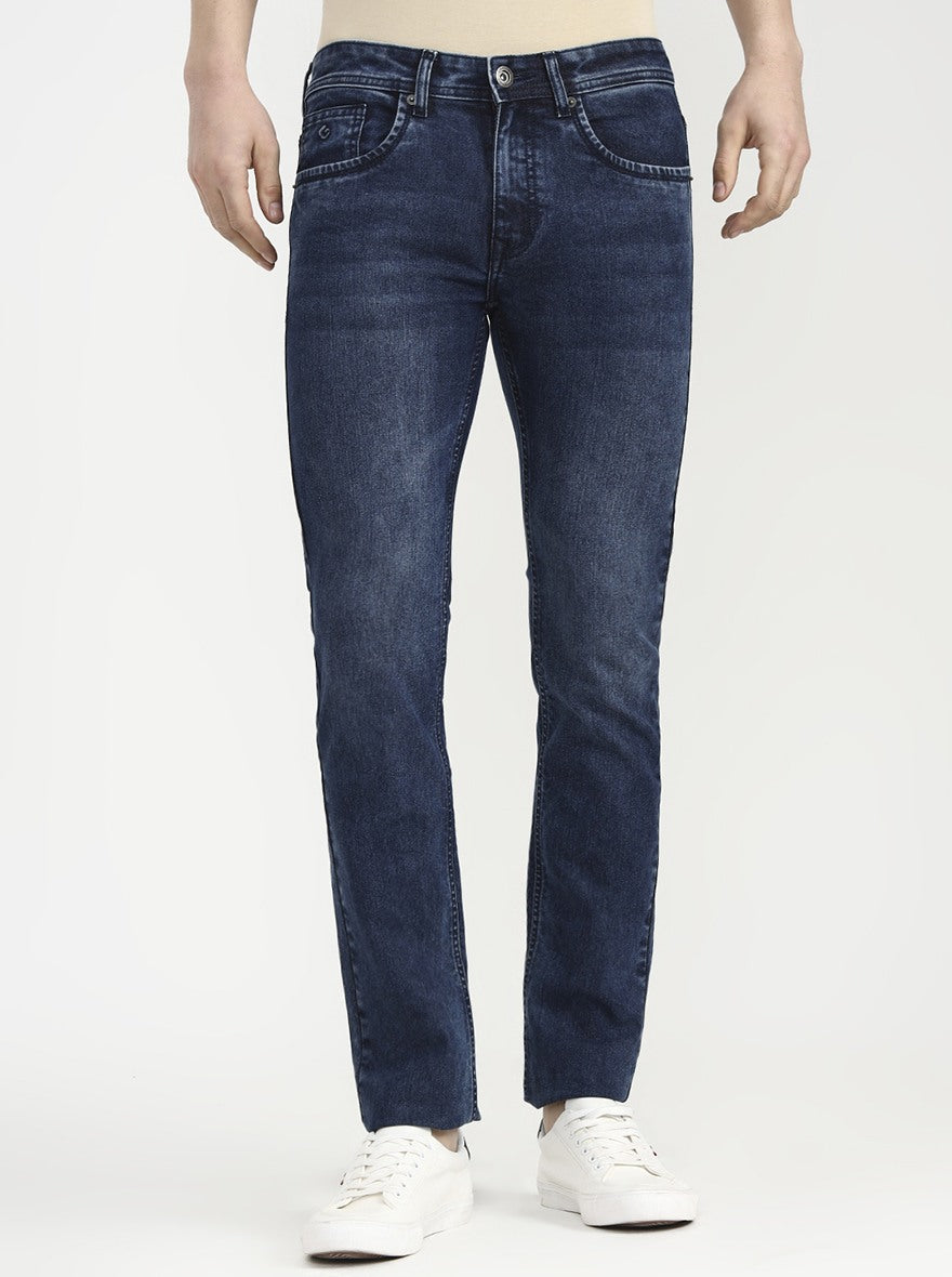 Blue Solid Narrow Fit Jeans | Greenfibre