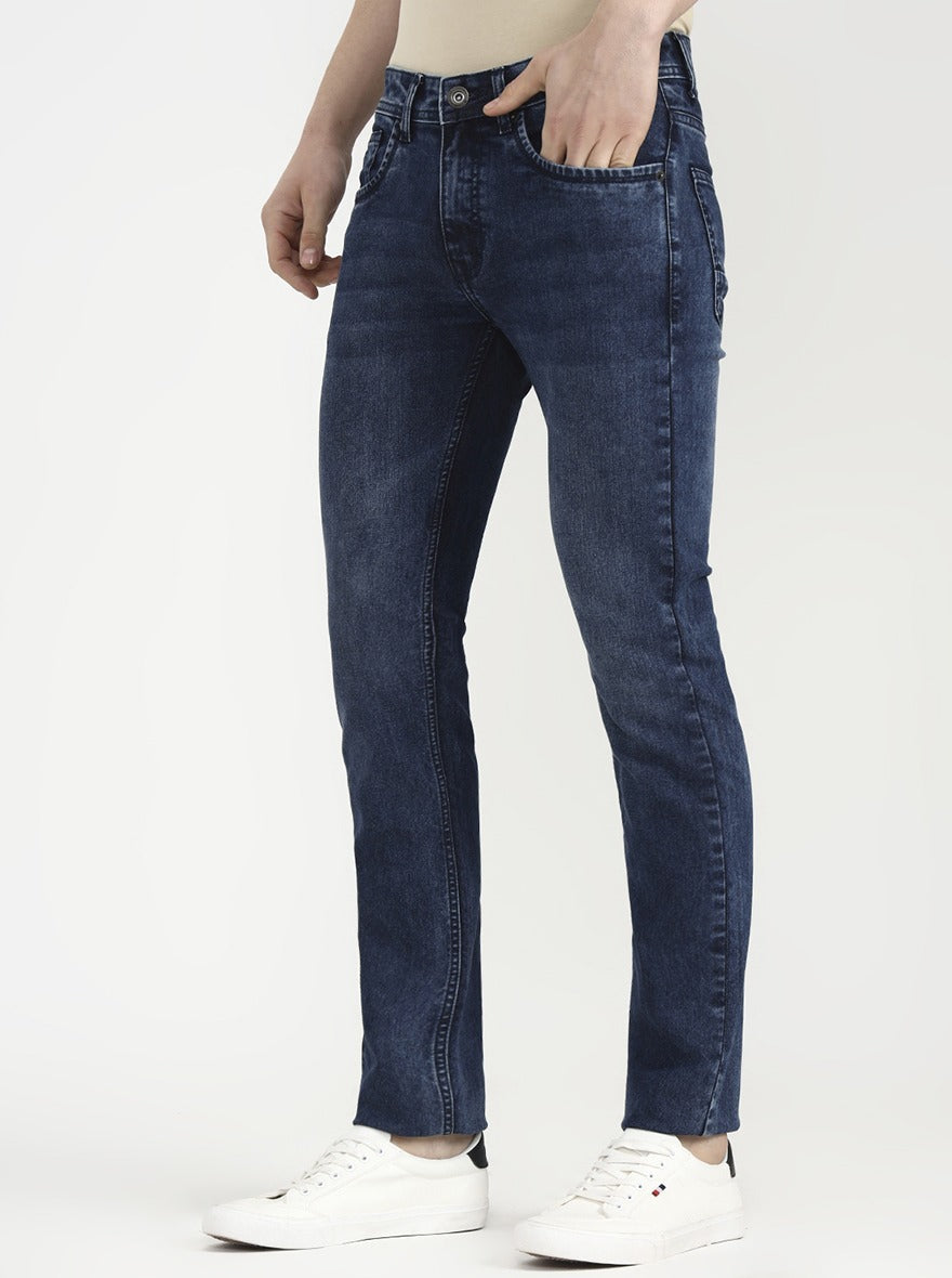 Blue Solid Narrow Fit Jeans | Greenfibre