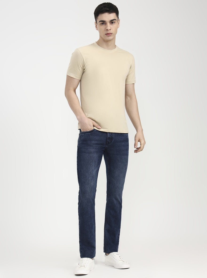 Blue Solid Narrow Fit Jeans | Greenfibre