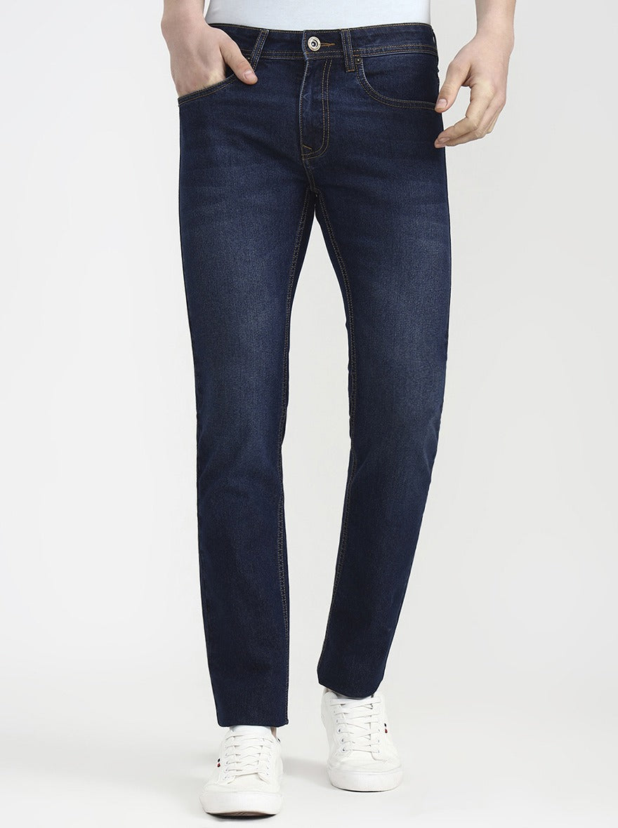Dark Blue Solid Narrow Fit Jeans | Greenfibre