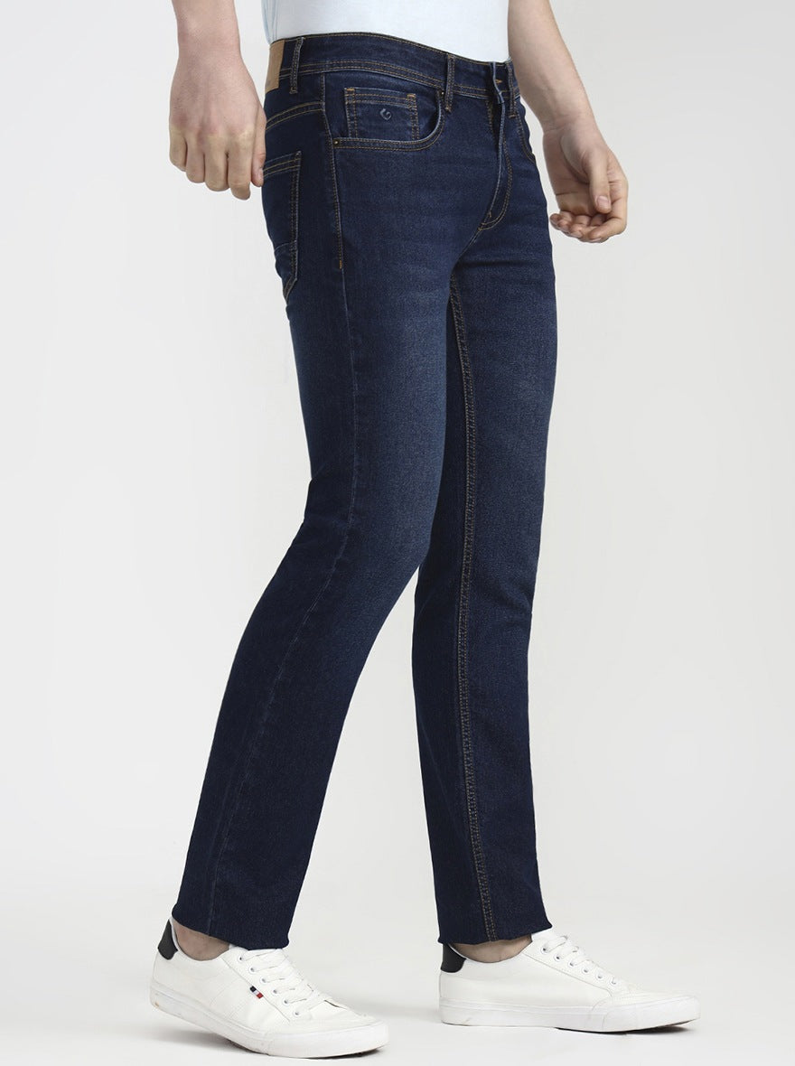 Dark Blue Solid Narrow Fit Jeans | Greenfibre