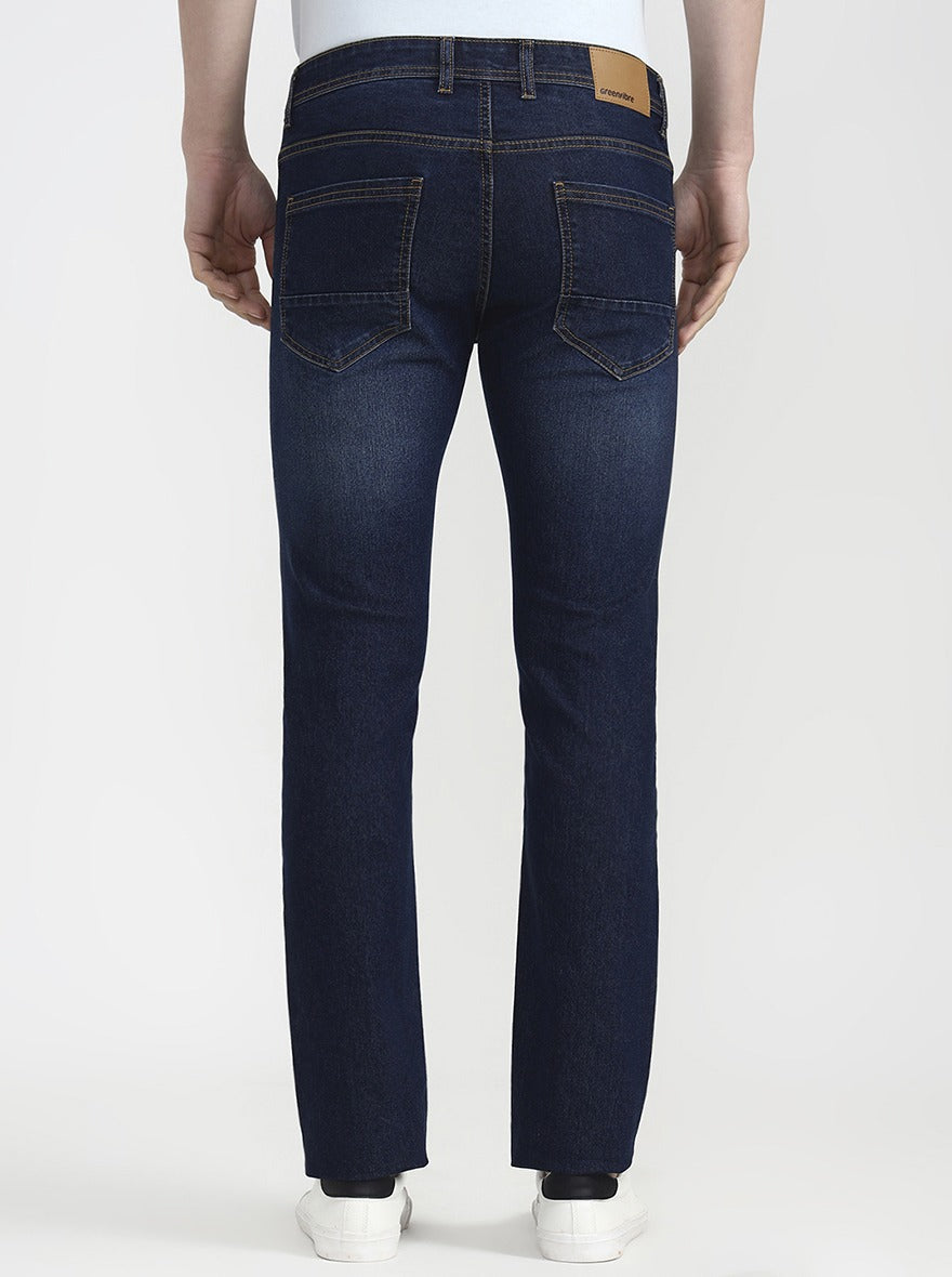 Dark Blue Solid Narrow Fit Jeans | Greenfibre