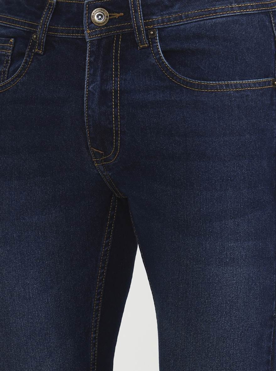 Dark Blue Solid Narrow Fit Jeans | Greenfibre