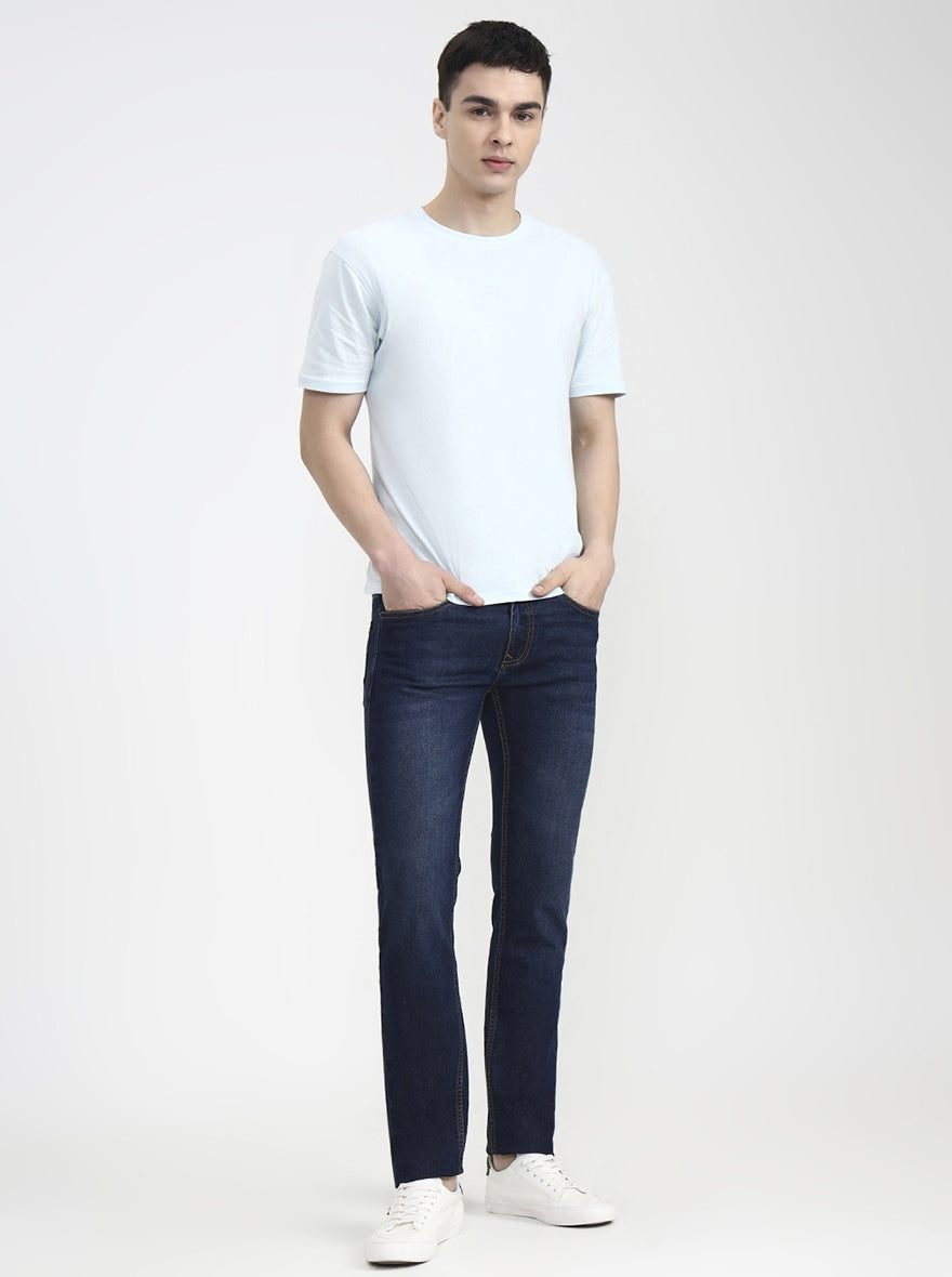 Dark Blue Solid Narrow Fit Jeans | Greenfibre