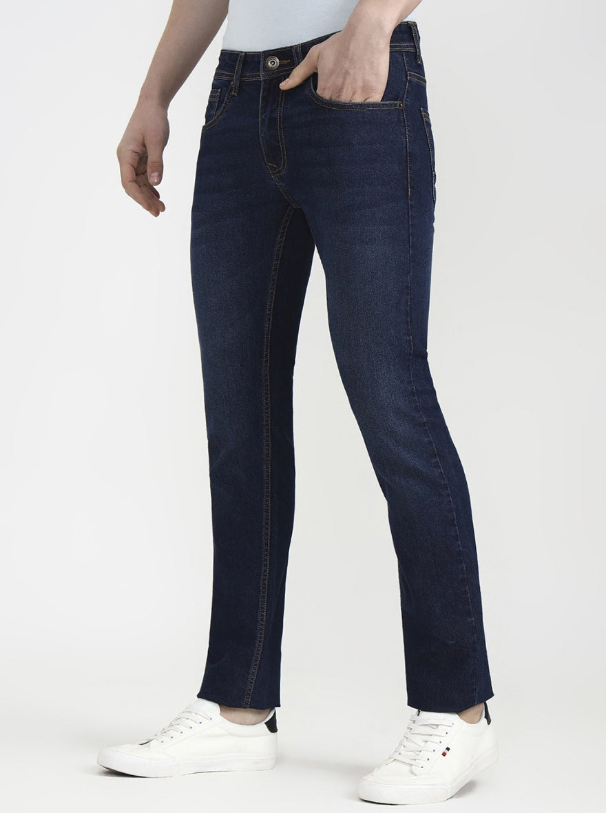 Dark Blue Solid Narrow Fit Jeans | Greenfibre