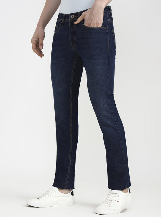 Dark Blue Solid Narrow Fit Jeans | Greenfibre