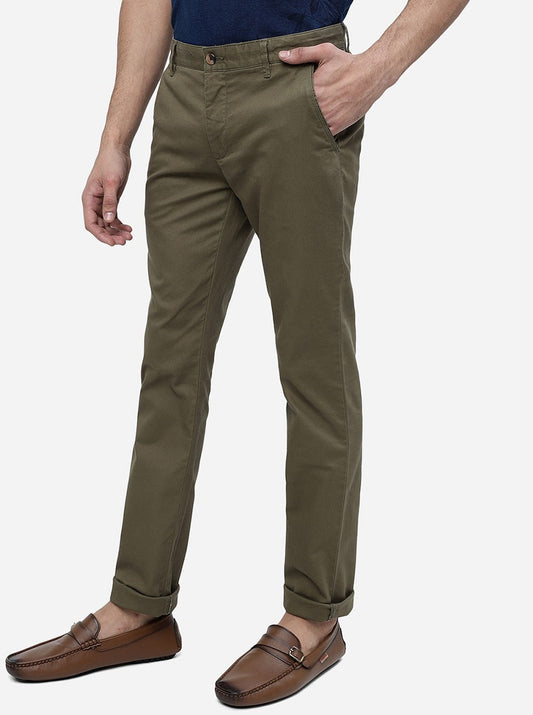 Light Olive Solid Super Slim Fit Casual Trouser | Greenfibre