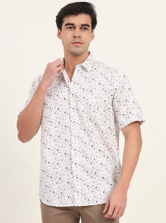Brown Printed Slim Fit Semi Casual Shirt | Greenfibre