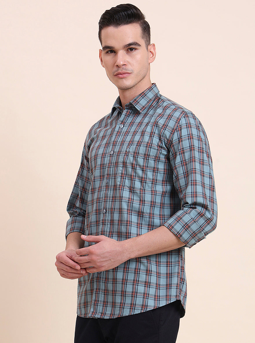 Dark Mint Checked Smart Fit Semi Casual Shirt | Greenfibre