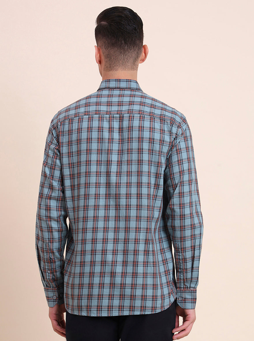 Dark Mint Checked Smart Fit Semi Casual Shirt | Greenfibre