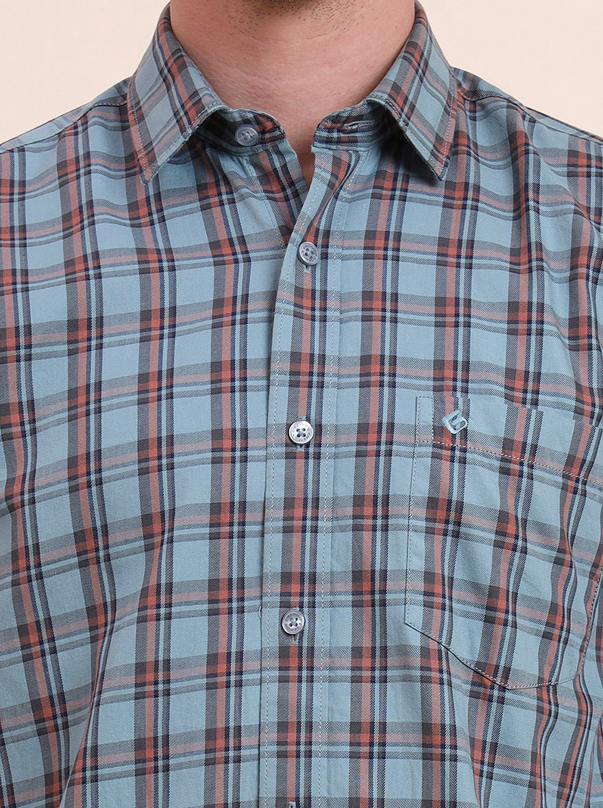 Dark Mint Checked Smart Fit Semi Casual Shirt | Greenfibre