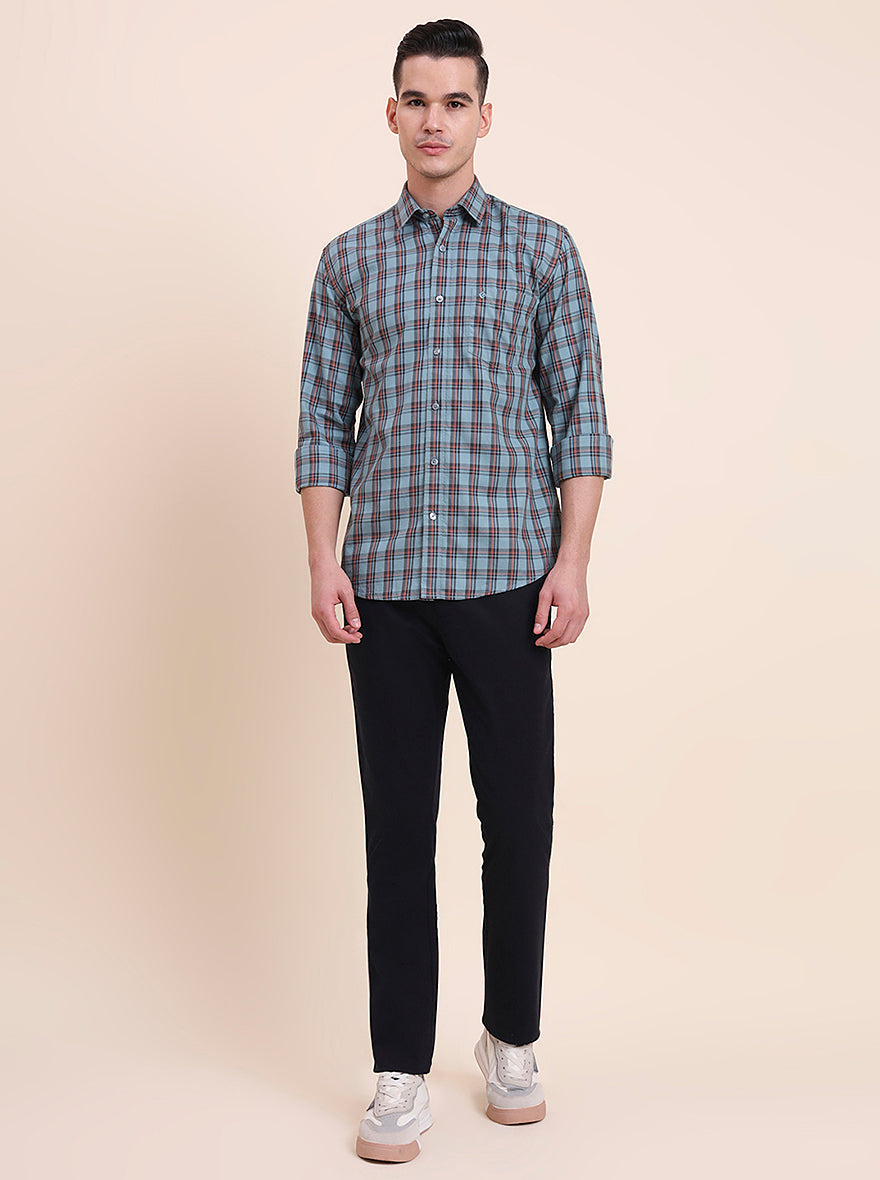 Dark Mint Checked Smart Fit Semi Casual Shirt | Greenfibre