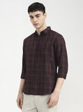 Maroon Checked Slim Fit Casual Shirt | Greenfibre