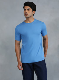 Blue Solid Slim Fit T-Shirt | Greenfibre