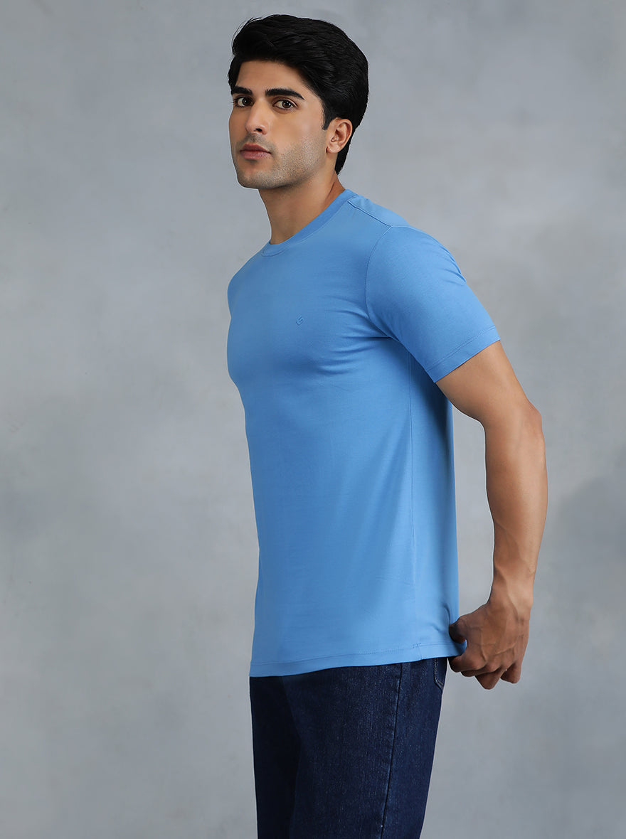 Blue Solid Slim Fit T-Shirt | Greenfibre