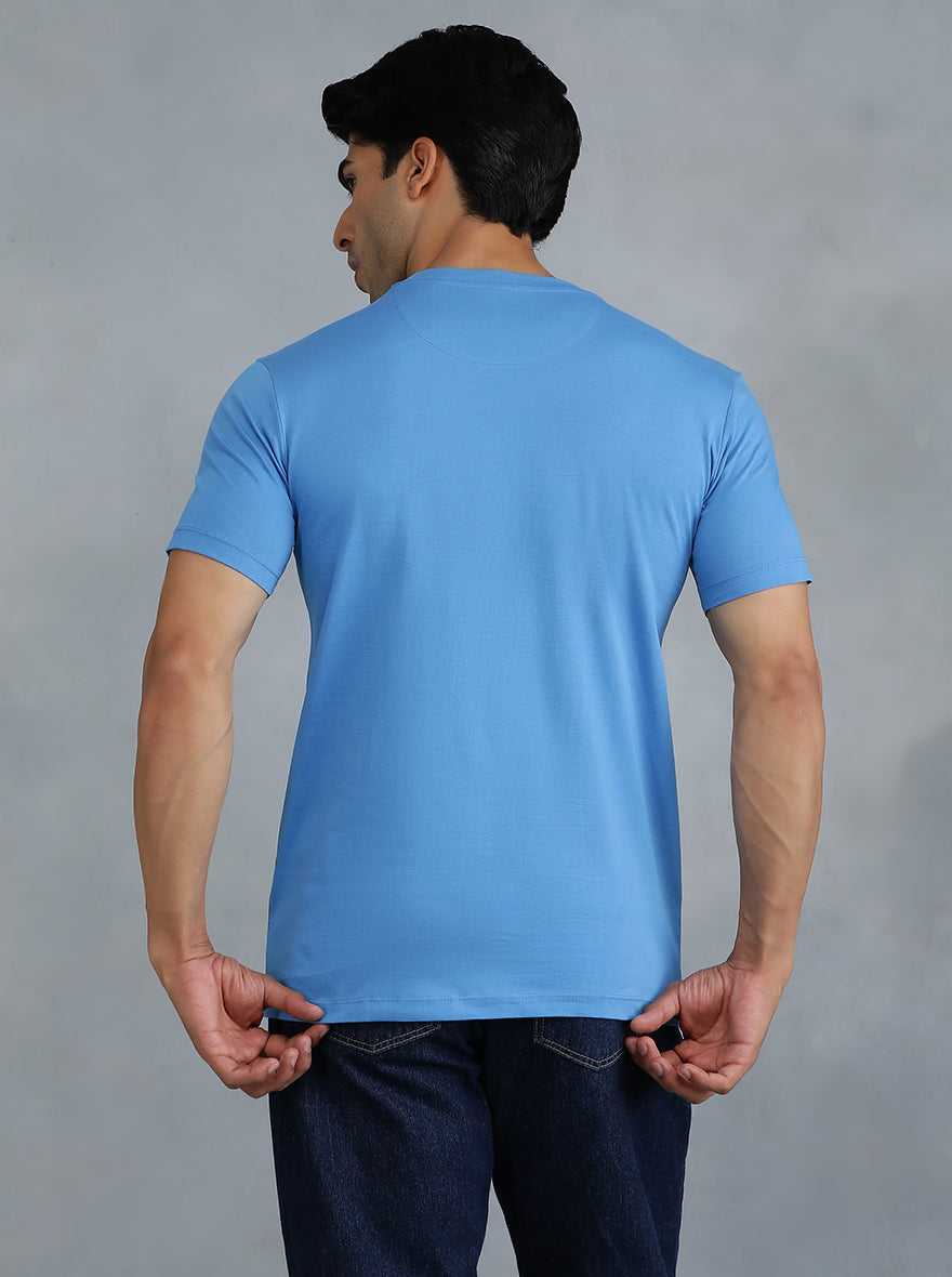 Blue Solid Slim Fit T-Shirt | Greenfibre