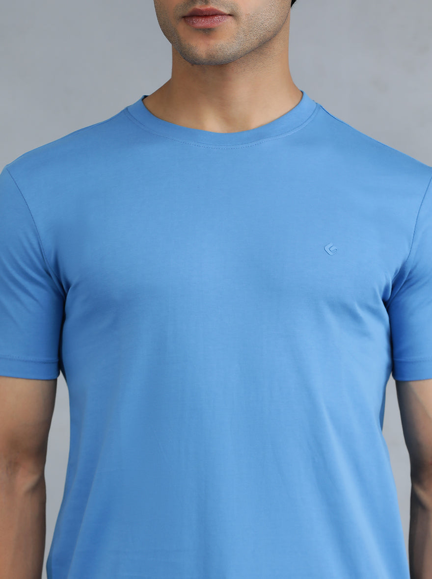 Blue Solid Slim Fit T-Shirt | Greenfibre