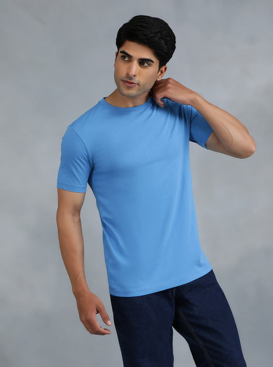 Blue Solid Slim Fit T-Shirt | Greenfibre