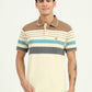 Cream & Brown Striped Slim Fit Polo T-Shirt | Greenfibre